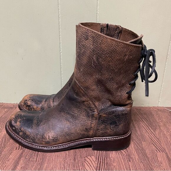 New Bed Stu Anthropologie Newark Distressed Lace‎ Up Riding Western Boots 9.5 - Picture 5 of 11